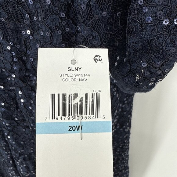 SLNY Womens Plus Size 20W Navy Blue Sequined A-Line Lace Cocktail Party Dress - Picture 4 of 8